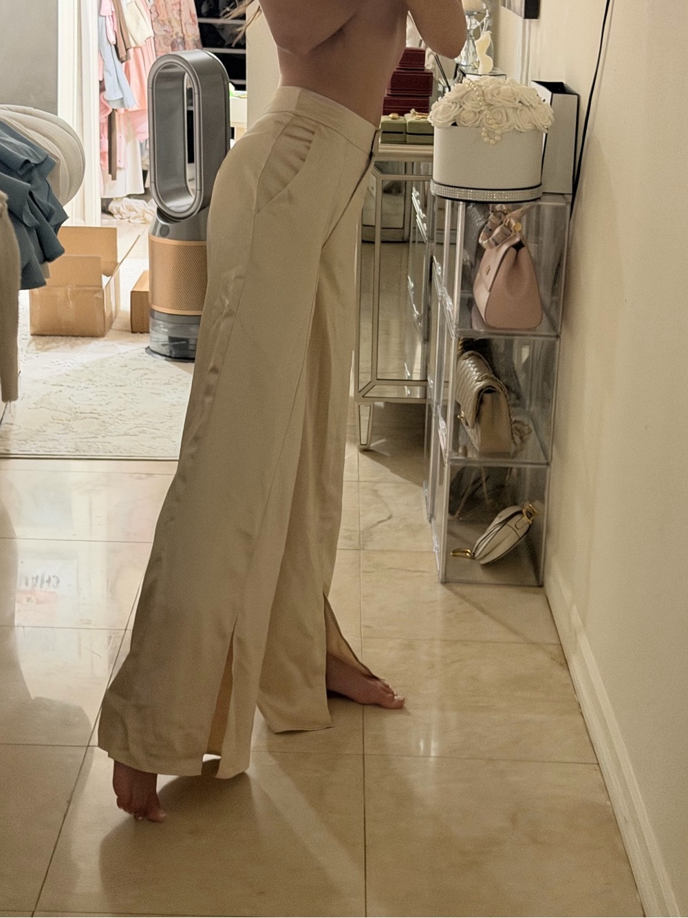New with tags Forever 21 Cream Wide-Leg High-Waist Satin Pants